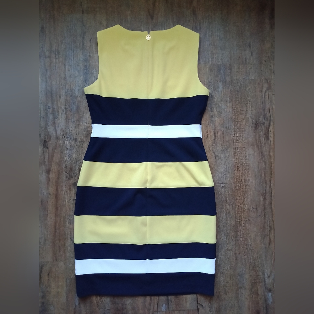 Tommy Hilfiger Sleeveless Yellow & Navy Striped Dress Size 10 - Picture 3 of 6